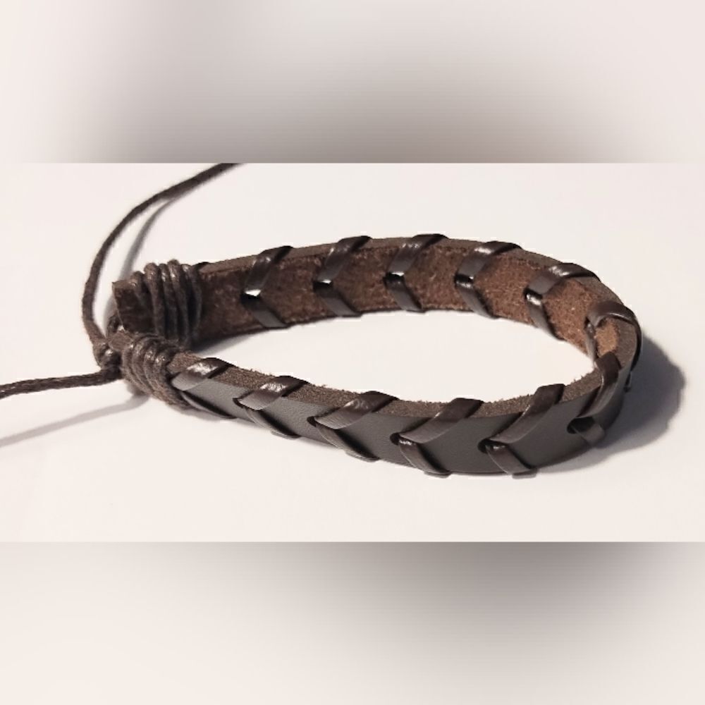 Men's bracelet leather braided brown new d69‎